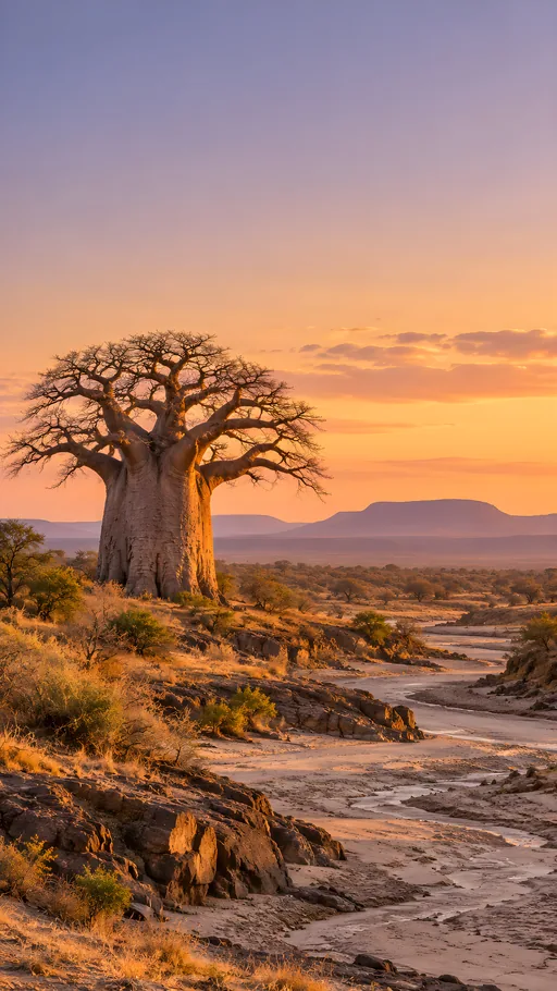 Baobab by the Dry Riverbed — Nature & Landscapes wallpaper