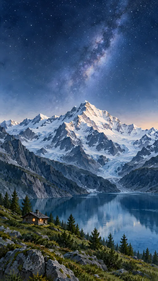 Alpine Cabin Under the Milky Way — Nature & Landscapes wallpaper