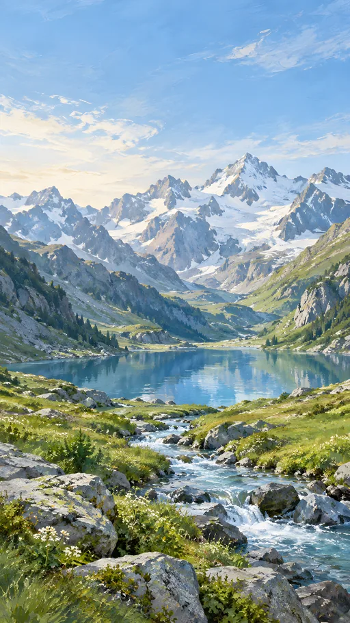 Gouache Mountain Valley — Nature & Landscapes wallpaper
