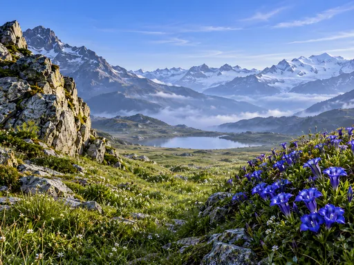 Granite Outcrop and Gentians — Nature & Landscapes wallpaper