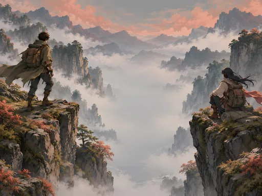 Explorers on the Cliff Ledges — Anime wallpaper