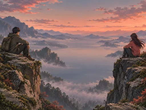 Travelers Above the Valley Haze — Anime wallpaper