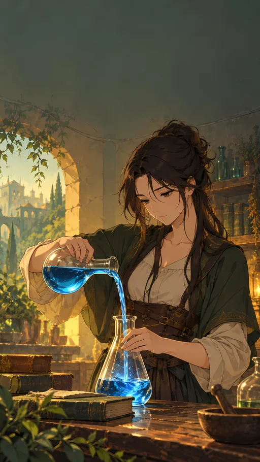 Alchemist Pouring Blue Liquid — Anime wallpaper