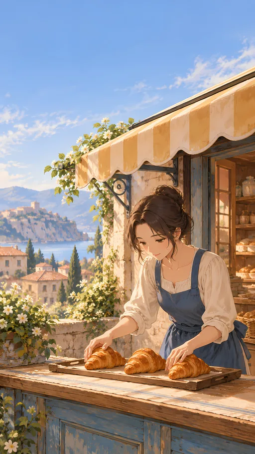 Three Croissants on the Counter — Anime wallpaper
