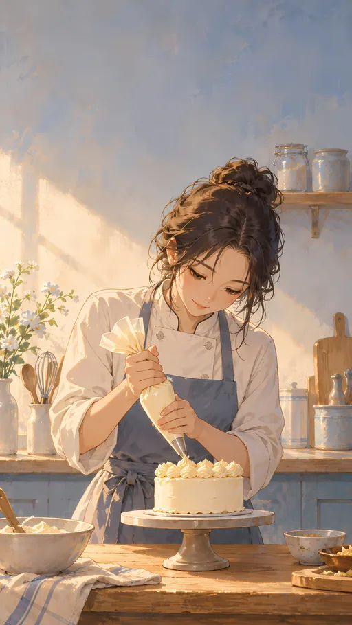 Piping Cream on a Small Cake — Anime wallpaper