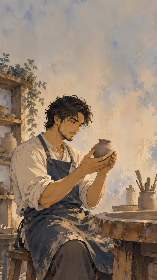 Sculptor with a Clay Vessel — Anime wallpaper