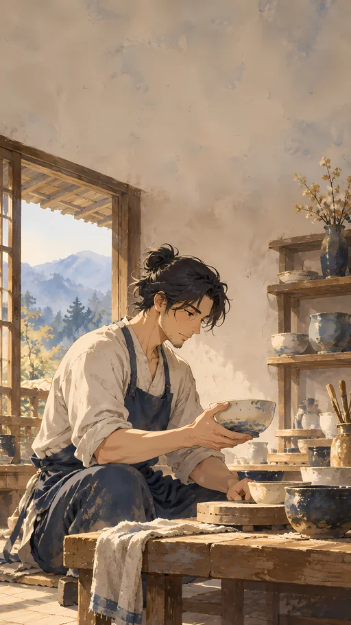 Ceramic Artist Lifting a Bowl — Anime wallpaper