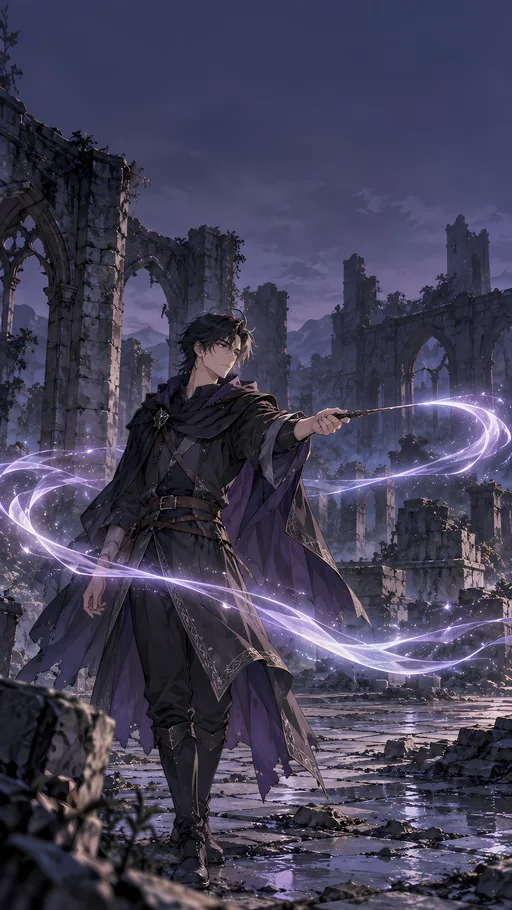 Light Ribbon in the Ruined Courtyard — Anime wallpaper