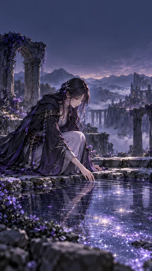 Mage by the Star Pool — Anime wallpaper