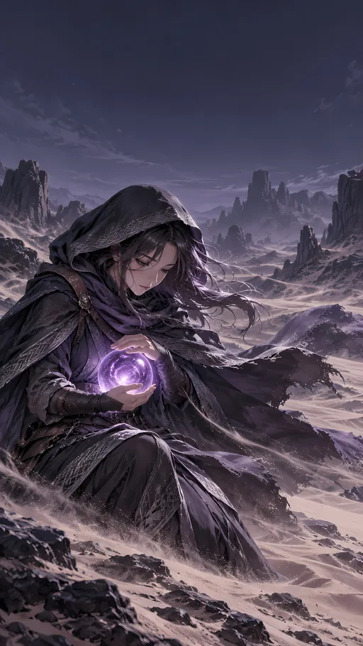 Glowing Orb in the Desert Wind — Anime wallpaper
