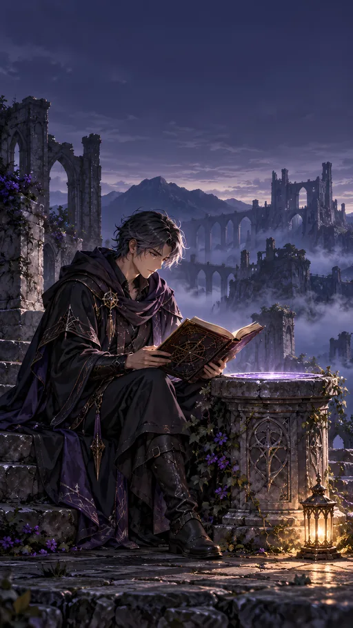 Spellbook at the Stone Pedestal — Anime wallpaper