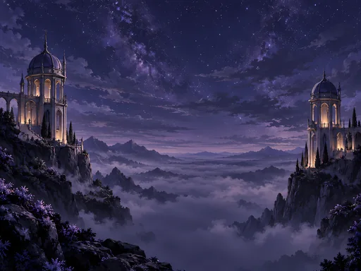 Observatory Towers at Night — Anime wallpaper