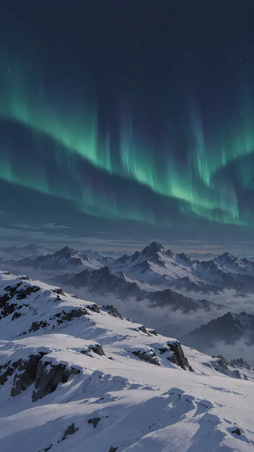 Snowy Ridge Under the Aurora — Anime wallpaper