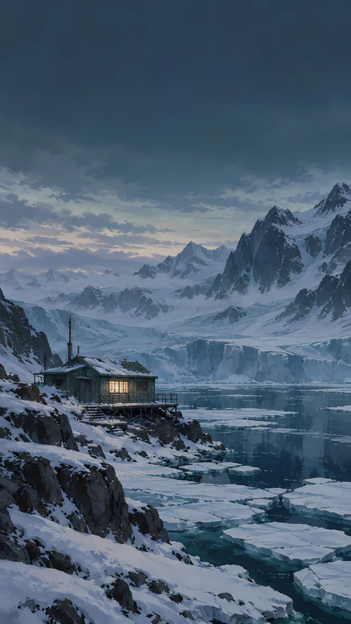 Research Shelter by the Frozen Inlet — Anime wallpaper