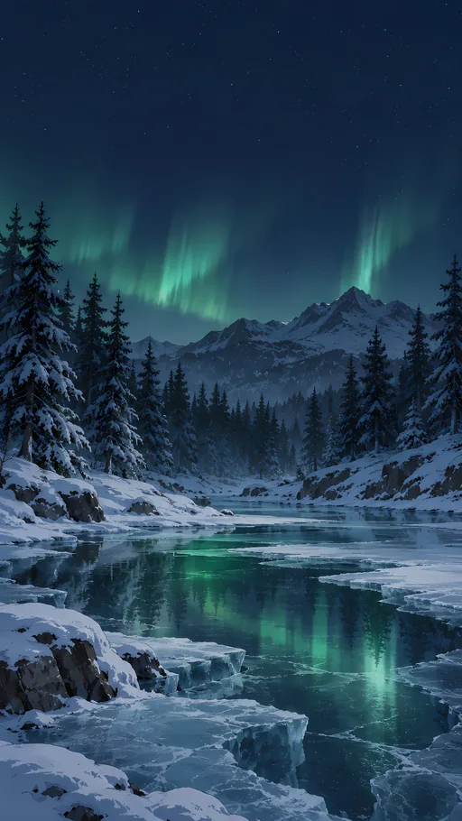 Aurora in the Snowy Forest — Anime wallpaper