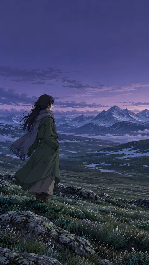 Tundra Grasses in Violet Light — Anime wallpaper