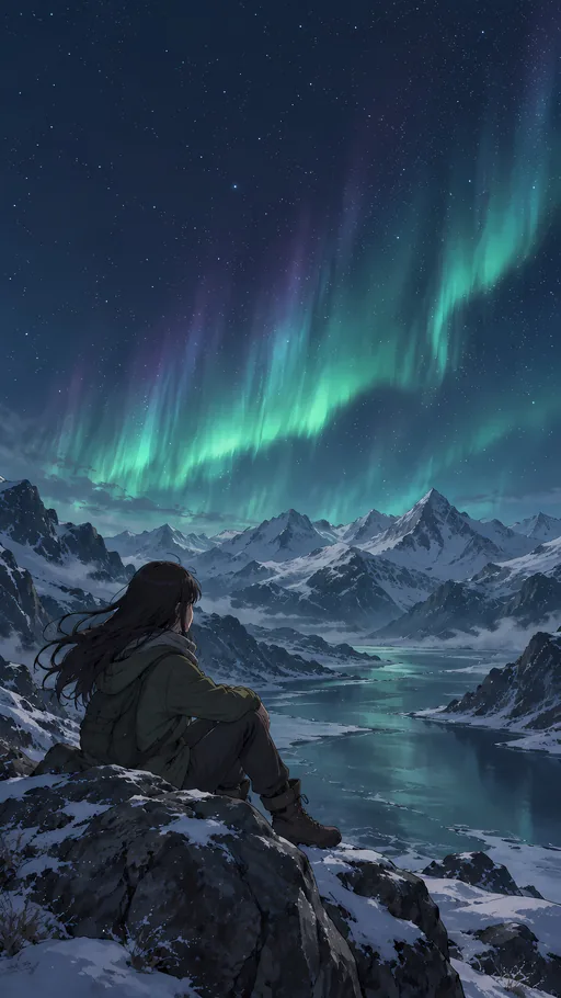 Aurora Behind the Mountains — Anime wallpaper