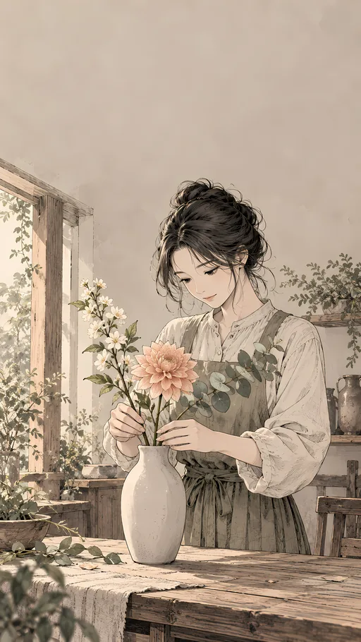 Florist Arranging Three Stems — Anime wallpaper