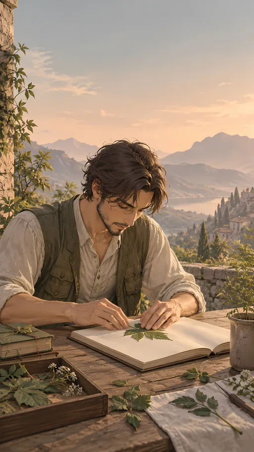 Botanist Pressing a Leaf — Anime wallpaper