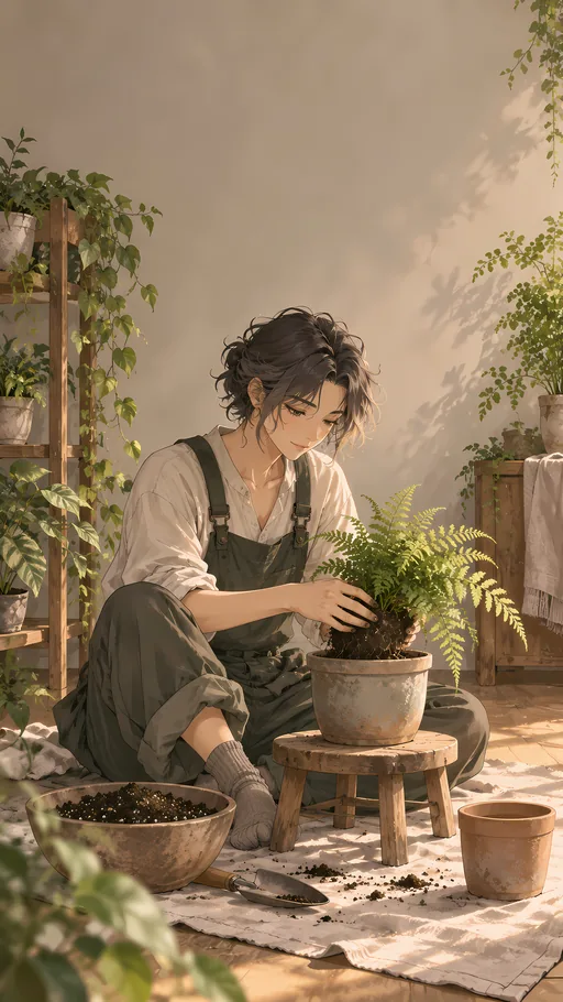 Repotting a Small Fern — Anime wallpaper