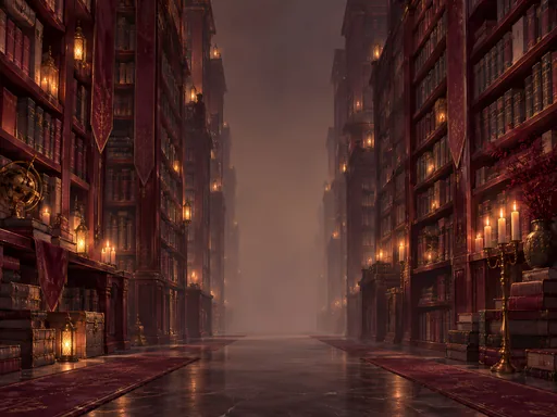 Library Aisle Fading into Haze — Anime wallpaper