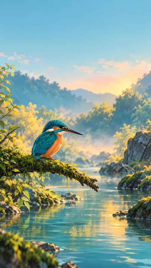Kingfisher Above Still Water — Anime wallpaper