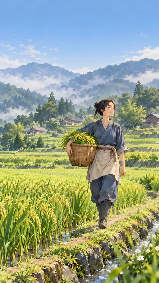 Basket Along the Rice Field — Anime wallpaper