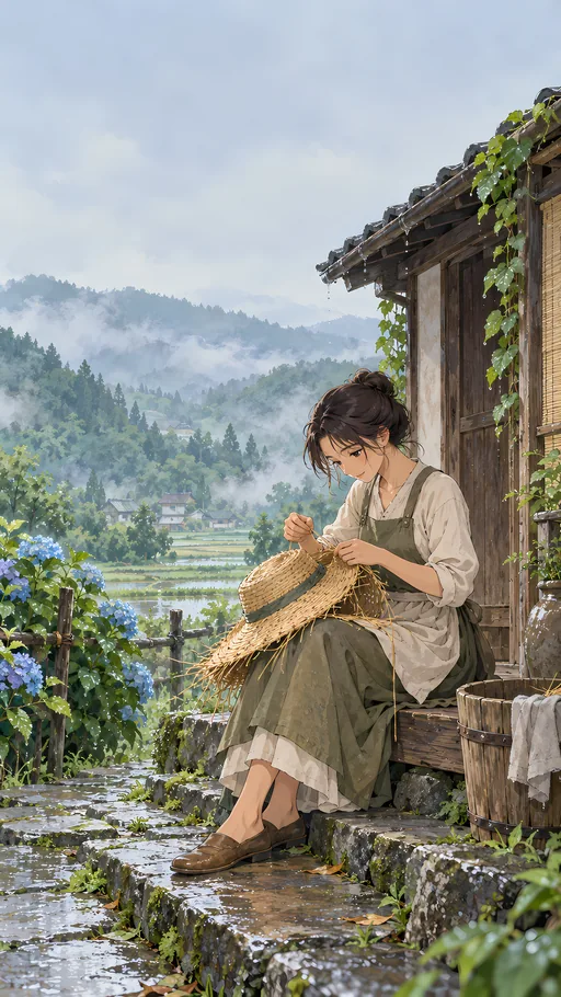 Mending a Straw Hat — Anime wallpaper