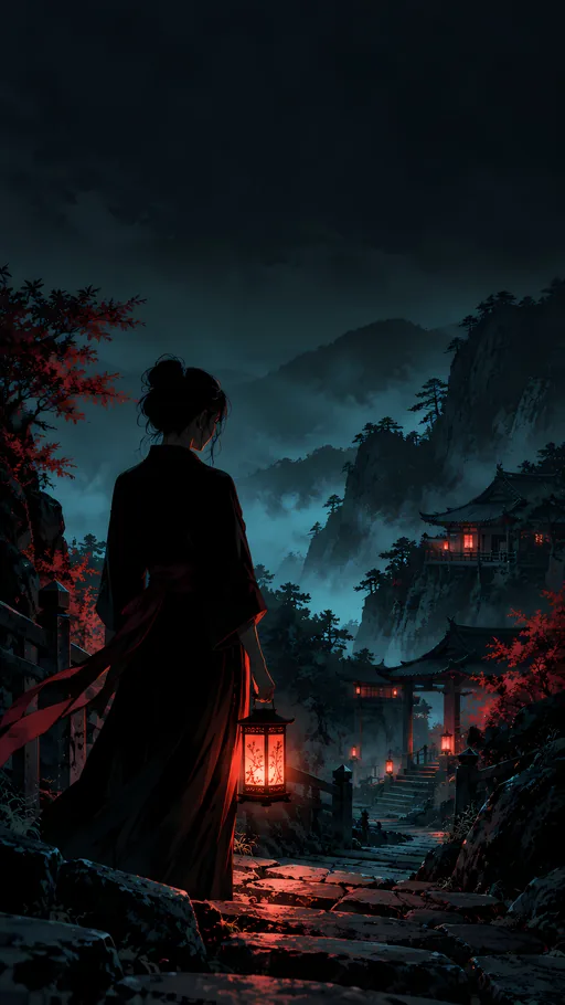 Silhouette with a Small Lantern — Anime wallpaper