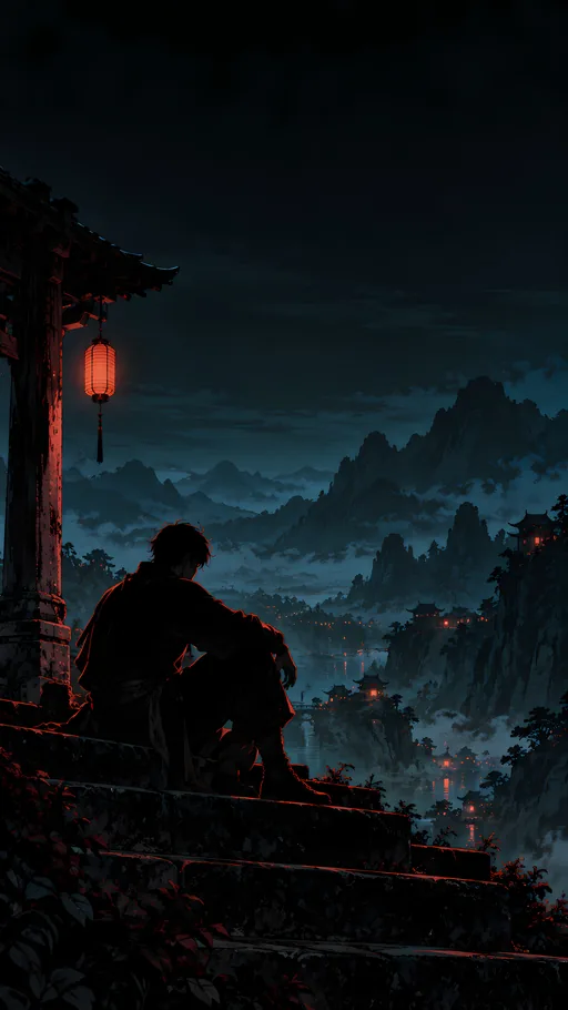 Silhouette on the Low Stair — Anime wallpaper