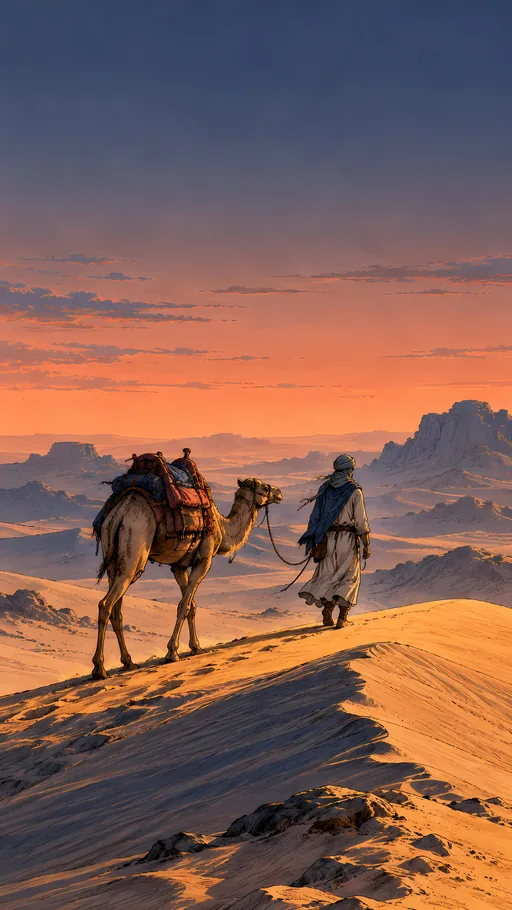 Leading a Camel Along the Dune — Anime wallpaper