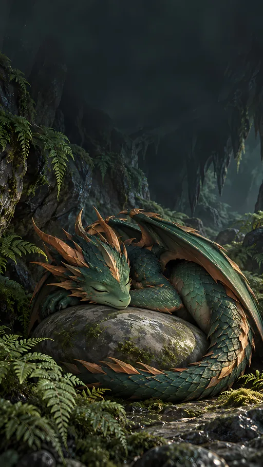 Young Dragon in the Fern Cave — Anime wallpaper