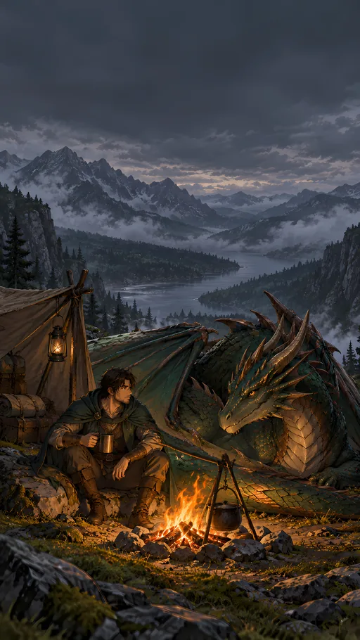 Campsite with a Dragon — Anime wallpaper