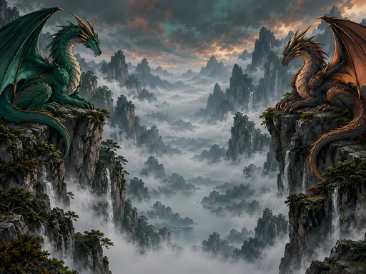 Two Dragons on the Cliff Ledges — Anime wallpaper