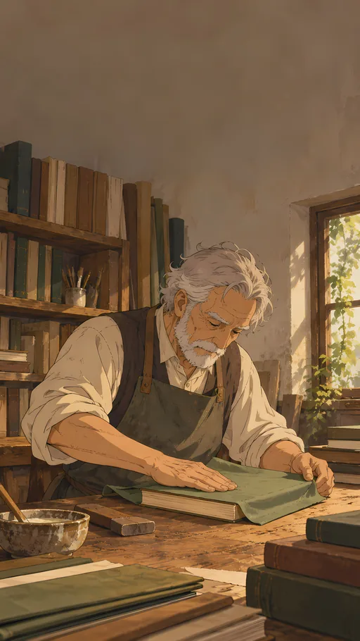 Bookbinder at the Desk — Anime wallpaper