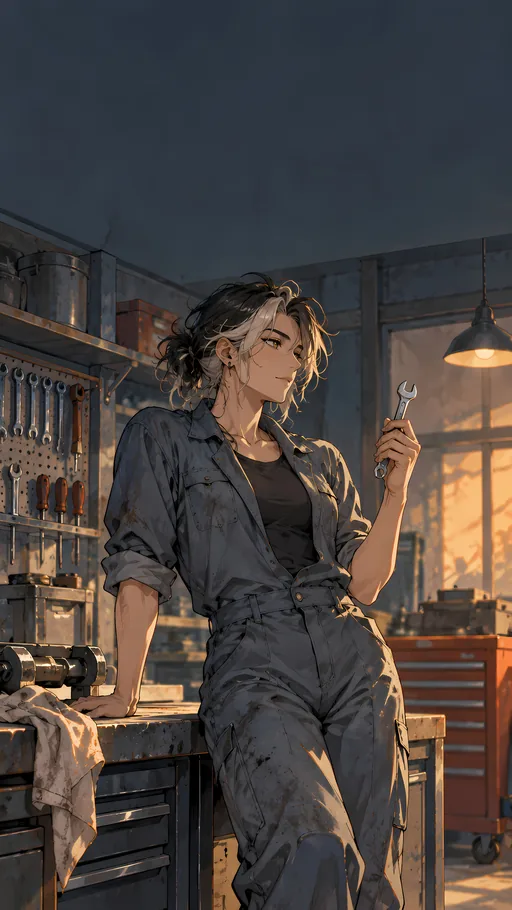 Mechanic in the Quiet Garage — Anime wallpaper