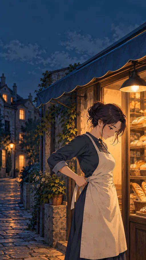 Night Baker Tying an Apron — Anime wallpaper