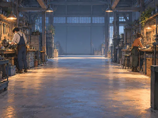 Maintenance Workers at the Benches — Anime wallpaper