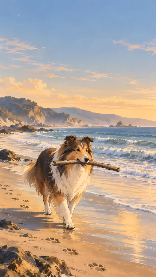 Shepherd Dog on the Beach — Anime wallpaper