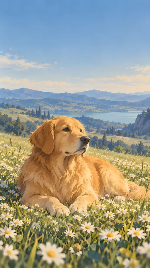 Retriever in the Daisies — Anime wallpaper