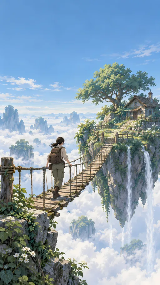 Rope Walkway on a Floating Island — Anime wallpaper