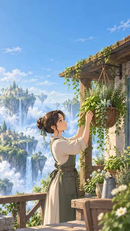 Herb Basket on the Island Porch — Anime wallpaper