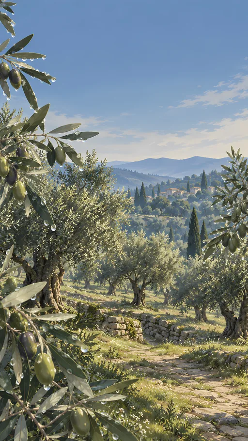 Orchard Heavy with Dew — Anime wallpaper