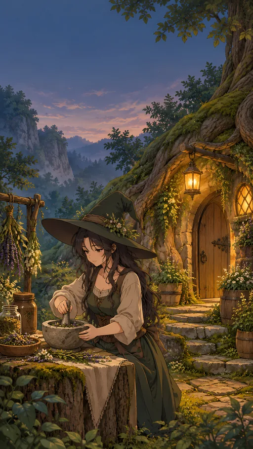 Witch Grinding Herbs — Anime wallpaper
