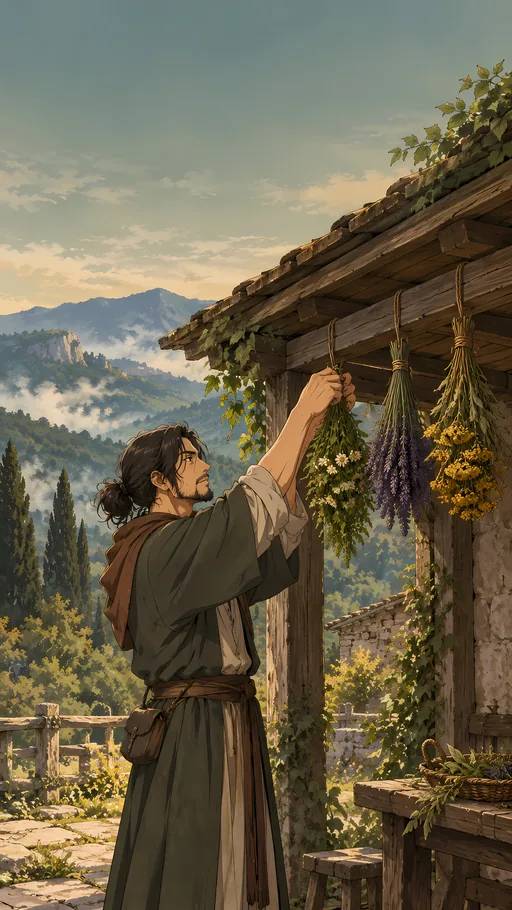 Hanging the Herb Bundles — Anime wallpaper