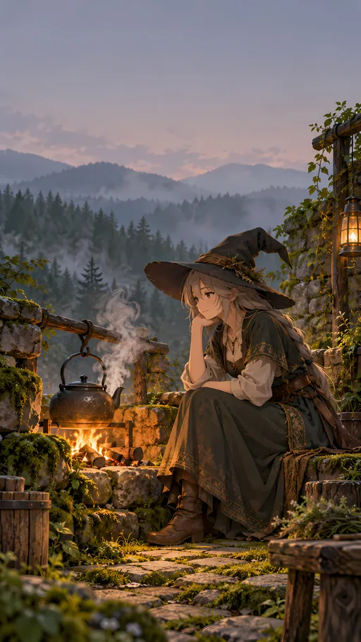 Kettle at the Mossy Hearth — Anime wallpaper