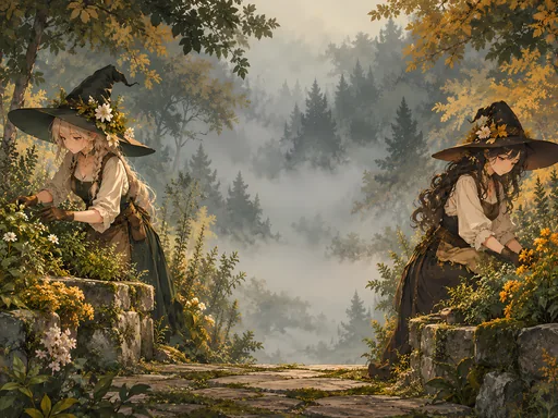 Two Witches in the Garden — Anime wallpaper