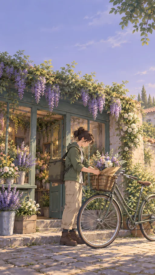 Delivery Rider at the Flower Shop — Anime wallpaper