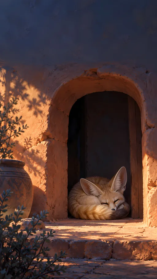 Fennec Fox in a Clay Doorway — Anime wallpaper