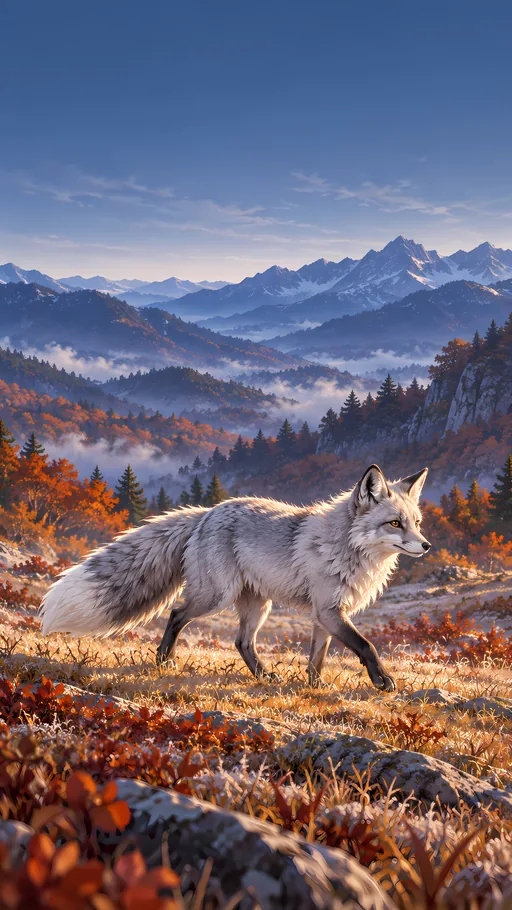 Silver Fox in the Autumn Meadow — Anime wallpaper
